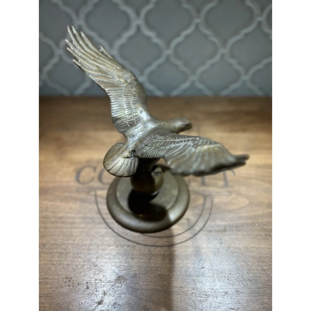Solid Brass Eagle Perched On Ball Very Heavy About 5 Pounds Great Patina Vintage
